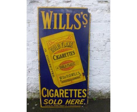 A Wills's Gold Flake Cigarettes pictorial packet enamel sign, with some retouching to the edge, 18 x 36".