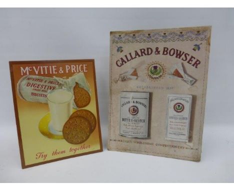 A McVities & Price Digestive Biscuits pictorial tin advertising sign, 7 1/2 x 9 1/2", and a Callard & Bowser butter-scotch pi