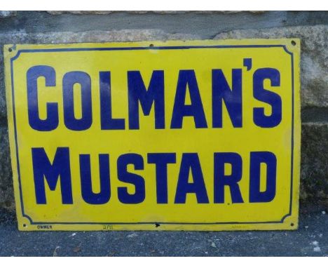 A small Colman's Mustard rectangular enamel sign by Patent Enamel, with some restorations particularly to the bottom edge, 18