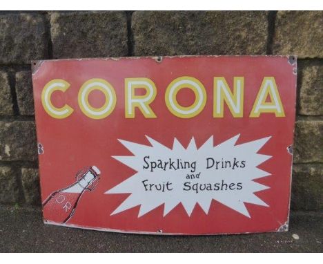 A Corona Sparkling Drinks and Fruit Squashes part pictorial rectangular enamel sign, 30 x 20".