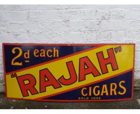 A Rajah Cigars rectangular enamel sign, with two spots retouched, 41 x 18".
