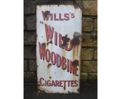 A Wills's Wild Woodbine Cigarettes rectangular enamel sign, 18 x 36".