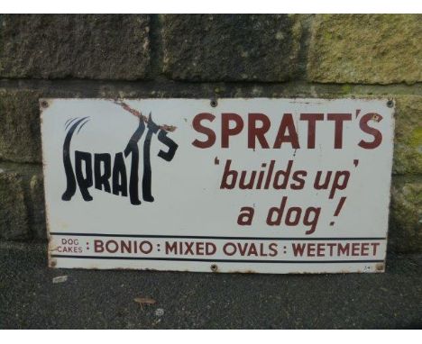 A Spratt's "builds up a dog" part pictorial enamel sign, 24 x 12".