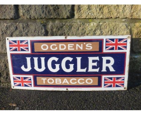 An Ogden's Juggler Tobacco rectangular enamel sign by Imperial, in good condition, 22 x 10"