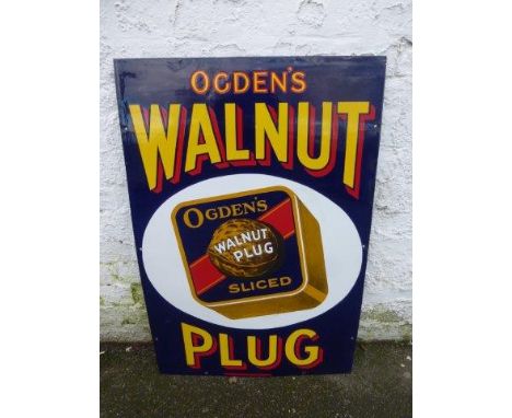An Ogden's Walnut Plug pictorial enamel sign, with slight restoration to the border, with excellent gloss, 24 x 36".