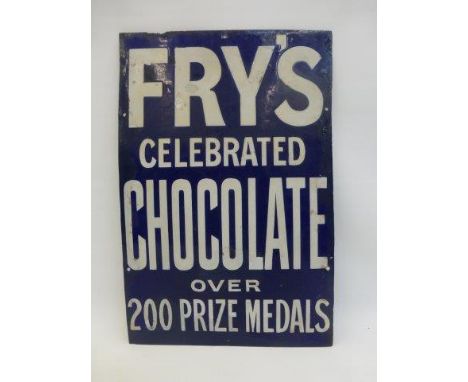 A Fry's Celebrated Chocolate "over 200 prize medals" rectangular enamel sign with some amateur retouching, paricularly to the