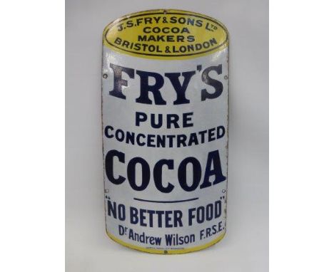 A Fry's Pure Concentrated Cocoa die-cut enamel sign, by Imperial Enamel, with some restoration.