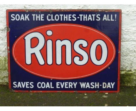 A Rinso rectangular enamel sign "Soak the Clothes - That's All!"