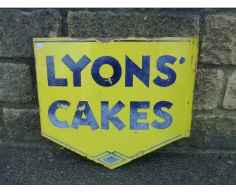 A Lyons' Cakes double sided enamel sign with hanging flange 18 1/2 x 16 1/2".