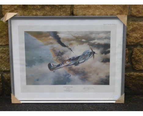 Robert Taylor signed print "Victory Over Dunkirk" signed by Wing Commander Bob Stanford- Tuck DSO, DFC in pencil lower right.