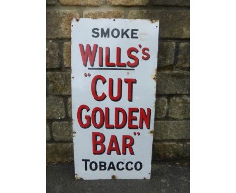 A Wills's 'Cut Golden Bar' enamel advertising sign, 18 x 36