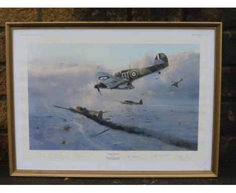 Robert Taylor signed limited edition print 98/1250 "Hurricane Force" signed by four Battle of Britain Aces: Air Commadore Pet