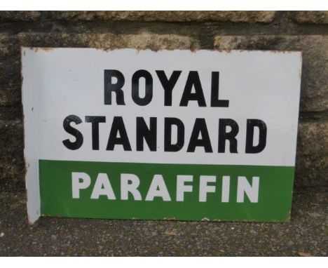A Royal Standard Paraffin double sided enamel sign with hanging flange, with good gloss, 18 x 12".