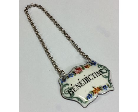 A Bilston enamel wine label for 'Bénédictine'. Approx. 9 grams. Est. £10 - £20.