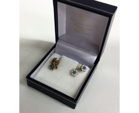 A pair of small pearl and turquoise ear studs etc. Est. £10 - £20.