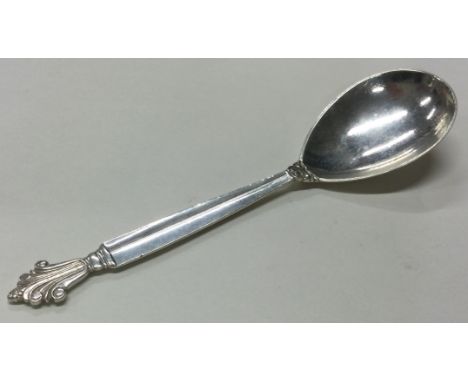 GEORG JENSEN: A large Danish silver caddy spoon. Marked to back. Approx. 34 grams. Est. £40 - £60.
