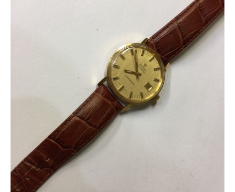 ZODIAC: A gent's 18 carat gold Automatic Chronometer with date aperture and brown leather strap. Est. £400 - £500.