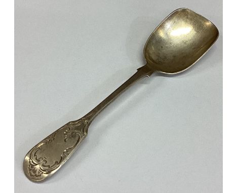 NEWCASTLE: A rare Victorian silver bright-cut caddy spoon.1852. By Reid & Sons. Approx. 16 grams. Est. £30 - £50.