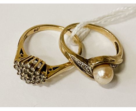 TWO 9CT GOLD RINGS - SOME DIAMOND &amp; PEARL - SIZES L &amp; L/K 4.6 GRAMS APPROX
