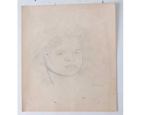 Attributed to Augustus John - Portrait of his first wife Ida Nettleship, circa 1905, pencil drawing, signed lower right, 27 x