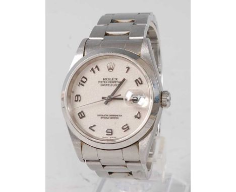 A gents steel Rolex Oyster Perpetual datejust superlative chronometer, having a signed silvered dial with Arabic numerals, da