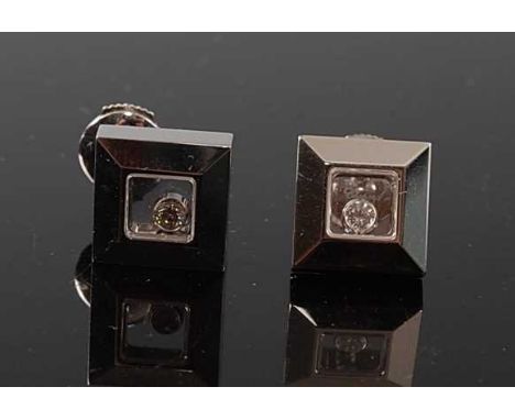 A pair of 18ct white gold Happy Diamond earrings by Chopard, each featuring a 10.1mm square with a 2.2mm floating round brill