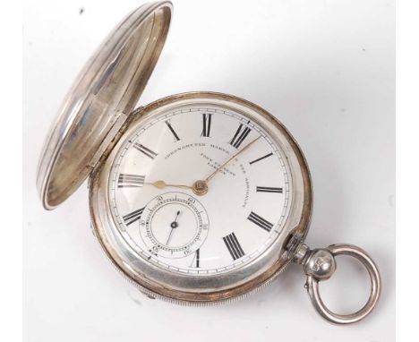 John Forrest of London - a late Victorian silver cased gents full hunter pocket watch, having signed white enamel dial, subsi