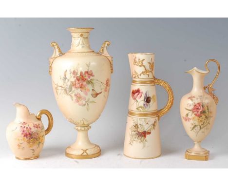 A Royal Worcester blushware pedestal vase, decorated with flowers and insects, heightened in gilt, shape No.1482, circa 1892,