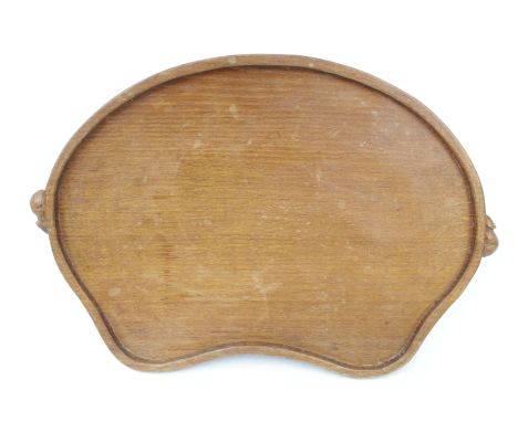 Robert 'Mouseman' Thompson (1876-1955) kidney shaped oak tray.