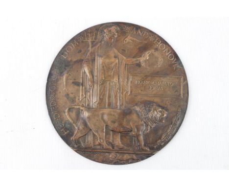 Cambridgeshire Regiment Interest; Death Plaque to Captain Frank Charlton Jonas of 1st Cambridgeshire Regiment of Duxford. Kil