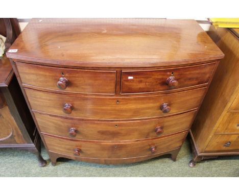 Victorian Bow fronted chest of 2 over 3 drawers supported on bracket feet. 106cm in Width 