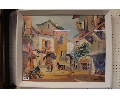 CECIL ROCHFORT D?OYLY-JOHN 1906-1993. framed print of a Street scene (original 1950s Wallpaper to reverse). 54 x 43cm 