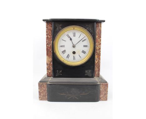 Victorian Belgian slate and Italian marble mantel clock with Roman numeral dial 