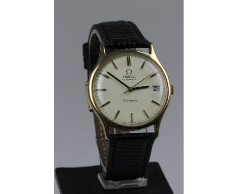 Omega 9ct Gold Geneve Automatic Wristwatch Reptile Leather Calf Strap. A gentleman's 9ct gold cased Omega Geneve automatic mo