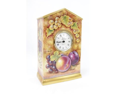A ROYAL WORCESTER PAINTED FRUIT MILLENNIUM CLOCK, painted with peaches and grapes by D Fuller, no. 99 from a limited edition 