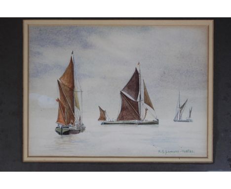 K G Somers-Yeates framed and mounted watercolour of Fishing boats. 23 x 16cm 