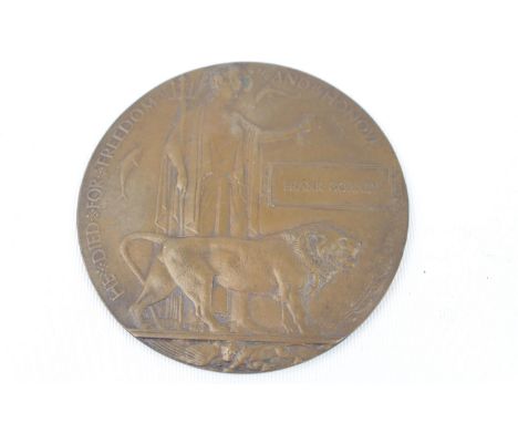 Suffolk Regiment; Death Plaque to 12595 Frank Corney of Chatteris 1st Suffolk Regiment 