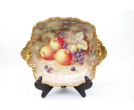 Royal Worcester H. Ayrton fruit painted Tudor tray with gadroon, shell and scroll border, signed, printed mark, 28cm across. 
