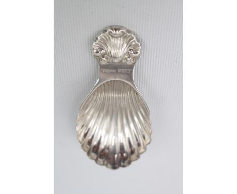 Georgian Style Silver Caddy Spoon with scallop bowl and handle. Birmingham 1970 by A Marston &amp; Co. 22g total weight 
