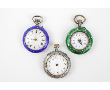 3 Edwardian Silver cased pocket watches with enamel cases 