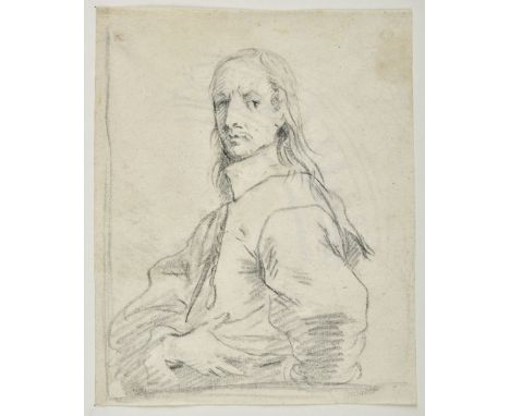 * Dutch School. Portrait of a Young Man, half-length, 17th century, black chalk on thin laid paper, with indication of border