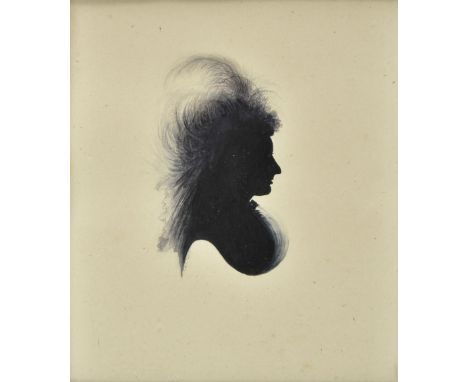 * Miers (John, 1756-1821). Silhouette portrait of a lady, painted head-and-shoulders profile portrait to right, showing a lad