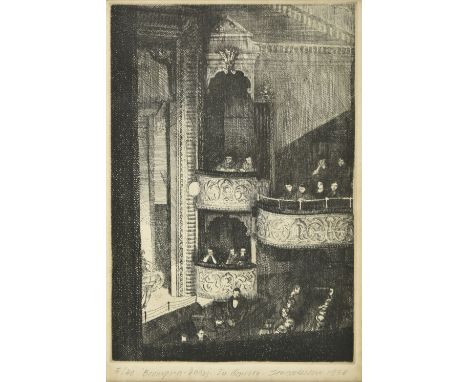* Eccleston (Harry Norman, 1923-2010). Boomps-a-Daisy 1950, etching on paper, showing the Theatre Royal, Bilston, numbered 5/