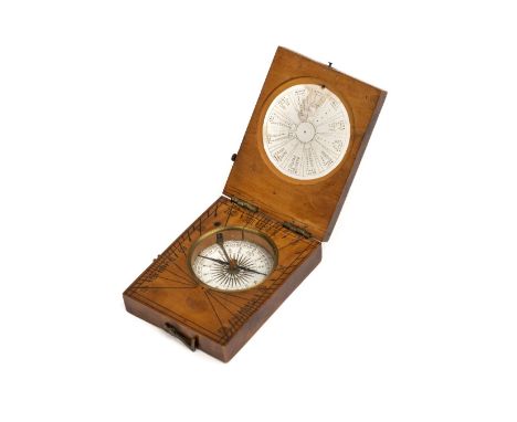 * Pocket compass. A pocket sundial and compass by Francis Barker circa 1875, the yew wood case hinged to reveal circular pape