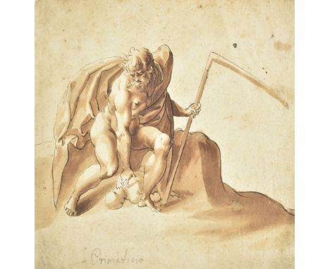 * Attributed to Parmigianino (Girolamo Francesco Maria Mazzola, 1503-1540). Saturn seated on a rock with his hand on a child 