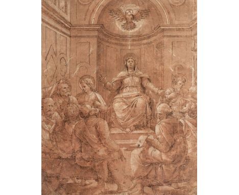 * Florentine School. Descent of the Holy Spirit, circa 1500-1525, metalpoint on laid paper, heightened with lead white, on a 