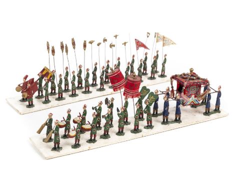 * Lead figures. Procession of Dowager Empress Cixi, French, circa 1910, forty-four hand-painted lead figures, each wearing a 