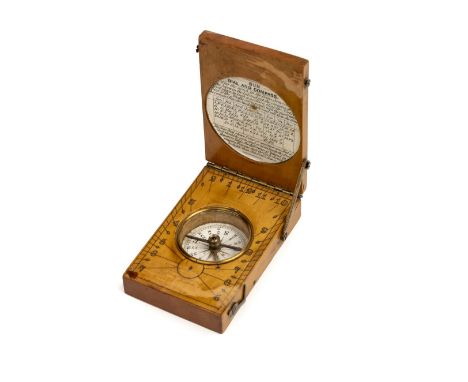 * Pocket compass. A pocket sundial and compass by Frances Barker circa 1875, the yew wood case hinged to reveal circular pape