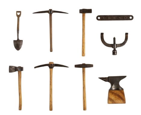* Miniature tools. An interesting collection of Edwardian miniature tools (probably tradesman's samples) including an anvil m