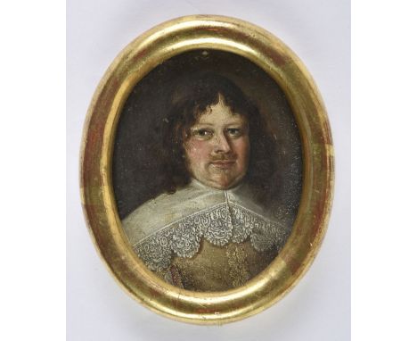 * Miniature. Portrait of a gentleman, English, circa 1640, oval oil on copper, head-and-shoulders portrait of a moustachioed 